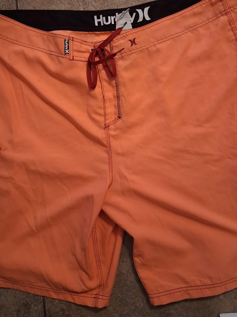 Hurley Men's Orange Swim Boardshorts with Red Drawstring
